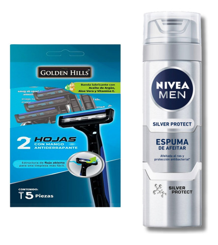 2 Pack Nivea Men Espuma Afeitar Silver + 5 Rastrillos