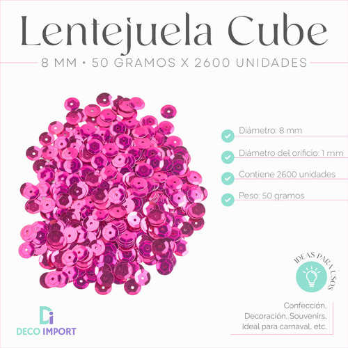 Lentejuela Cube 8mm X 50 Gramos - 2600 Unidades Confección
