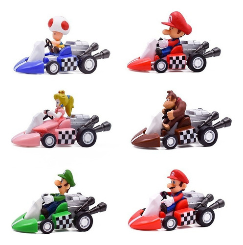 Fwefww Super Mario Bros. Kart Carrito Figuras De 6 Piezas