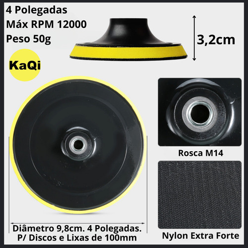 5 Discos 4 Pol 100mm Suporte Politriz Furadeira Lixa M14 Pro