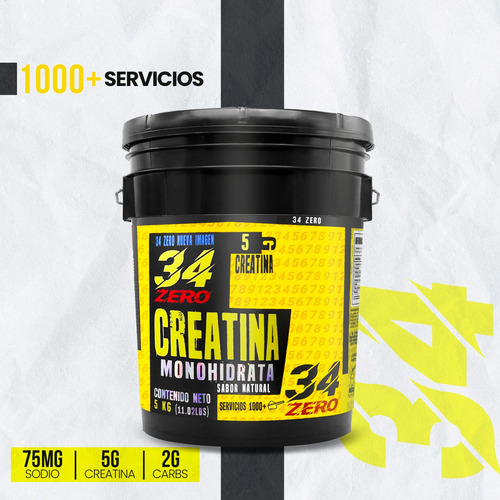 34 Zero Creatina Monohidratada 5kg 1000 Servicios Sabores Natural