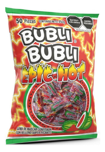 Chicle Bubli Bubli Epic Hot Sabor Sandia Bolsa Con 50pzs