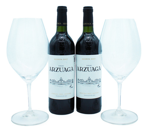 Arzuaga Reserva vino tinto paquete de dos botellas de 750ml con 2 copas Ridel