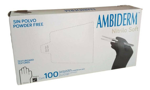 Guantes Antideslizantes Ambiderm Nitrilo Color Negro Tallach Negro P