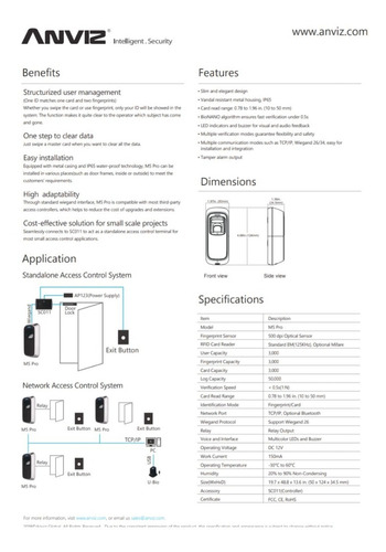 Anviz M5-pro Control De Acceso Huella Exterior Sin Fuente