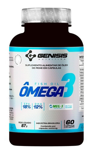 Genisis Ômega 3 Fish Oil 1000mg  60 Cápsulas Epa 18% Dha 12% Nutra