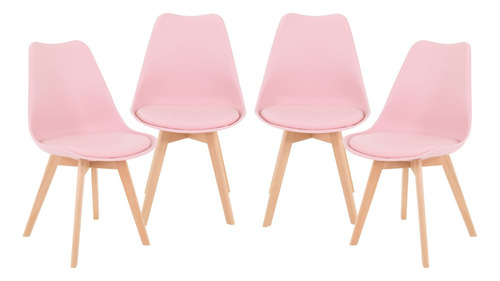 Set De 4 Sillas Eames Onof Minimalistas Modernas Madera Onof Color del asiento Rosa