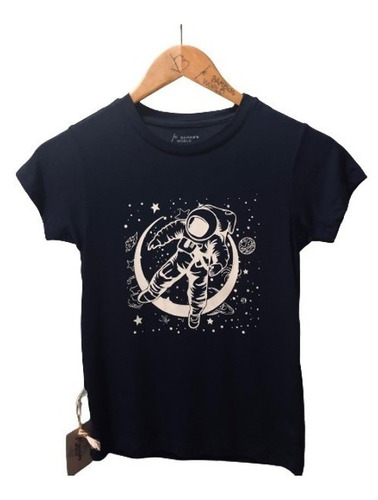 Camiseta De Bambu Infantil Azul Astronauta Brilha No Escuro