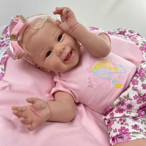 Bebê Reborn, Realista Loira Sorrindo + Corpinho Silicone