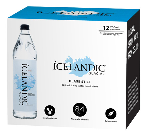 12x Água Mineral Com Gás Icelandic Vidro 750ml