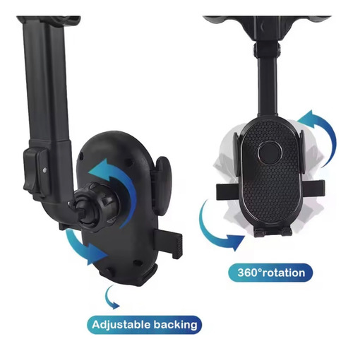 Soporte Teléfono Para Espejo Retrovisor Ajustable Y Rotación Negro