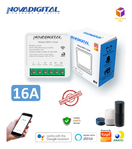 Kit 50x Interruptor Mini 1ch 16a Wifi Inteligent Novadigital