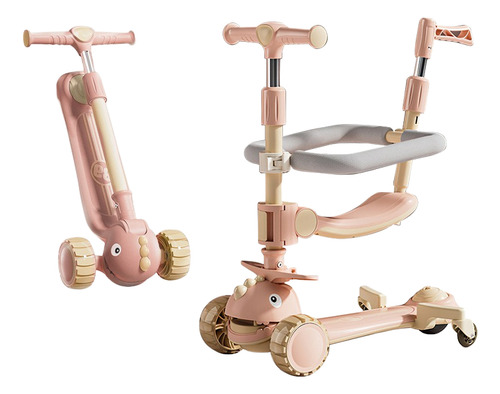 Scooter Infantil 5 En 1 Asiento Agarradera Ajustable Plegabl Coral