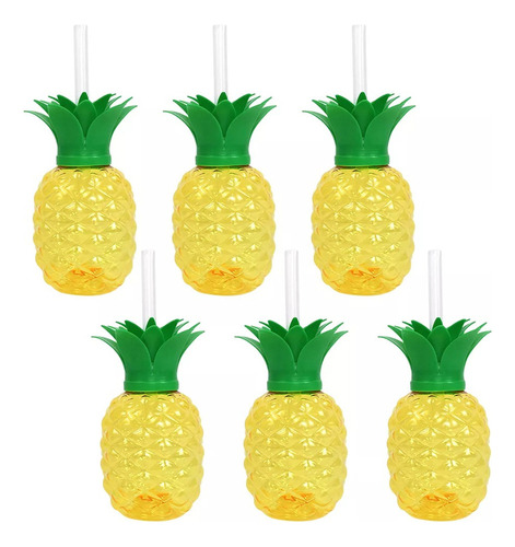 6 Pcs Vaso En Forma De Frutsi Vasos De Piña 500ml, Con Paja