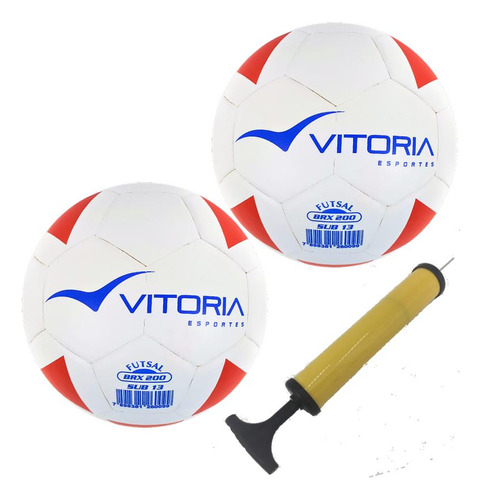 Kit 2 Bolas Futsal Vitoria Brx 200 Sub 13 Infantil Bomba Ar