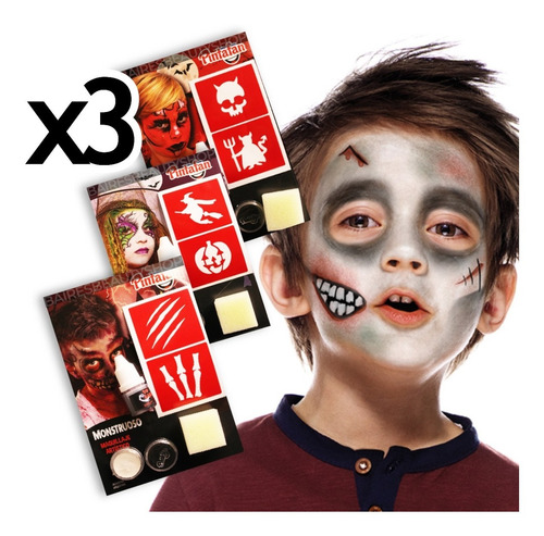 Kits Maquillaje Artistico Stencil Halloween Niños Pintafan