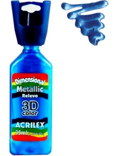 Tinta Dimensional Metallic Relevo 3d Acrilex 35ml Azul