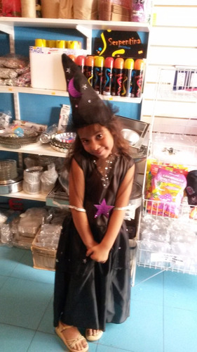 Disfraz Hada Negra Bruja Vestido Gorro 7 A 9 Años Halloween