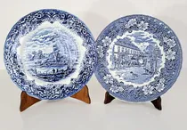 Comprar Platos Decorativos En Loza Inglesa Azul 2u Antiguos Intactos Azul Deco