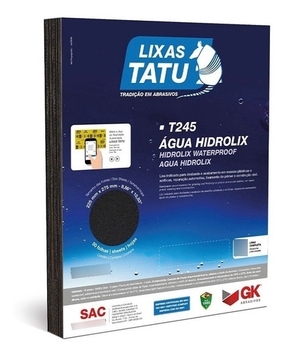 Lixa D'agua T245 Grão 220 Tatu 5 Unidades