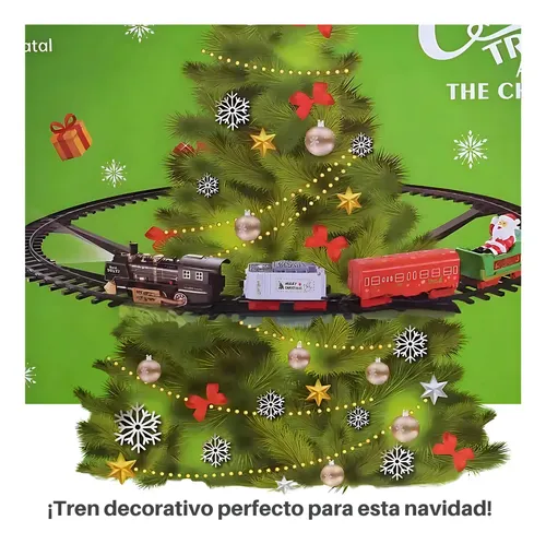 RDDAIP Tren Eléctrico Para Árbol De Navidad Con Sonidos, Luces Y Vías – Set Completo Con Locomotora, Vagones Y Decoraciones, Funciona Con Pilas