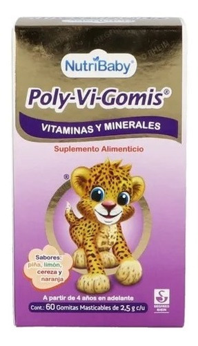 Poly-vi-gomis Vitaminas Y Minerales Gomitas Masticables C/60 Sabor Piña, Limón, Cereza, Naranja