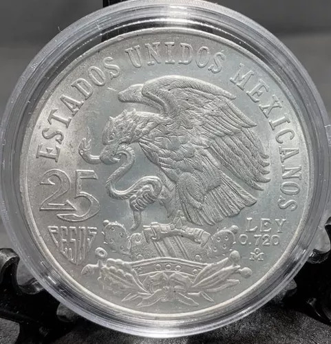 Moneda Plata De 1968 $25 Olimpiada Aro Bajo Lengua Curva 3