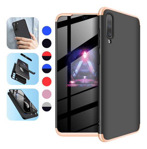 Funda Para Galaxy A50 Con Mica Varios Modelos Antigolpes Dorado-negro Gkk 360 Sin Mica