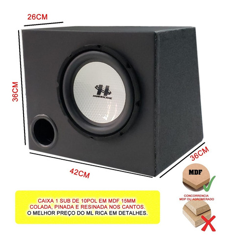 Caixa Sub Hurricane 350w Rms 10 Pol + Mód Falcon Hs 960 Dx