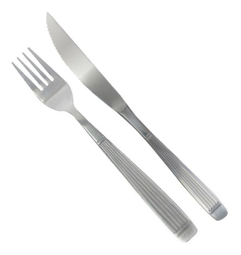 Set X72 Cubiertos Rayados Tenedor Cuchillo De Carne Acero