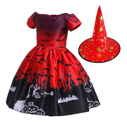 Halloween Vestido Infantil De Satén Con Estampado De Dibujos Animados Calabaza Spooky