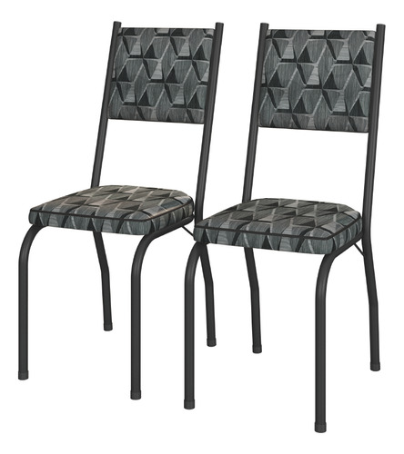 Conjunto Com 2 Cadeiras Tubular Diana Preto Assento Mosaico