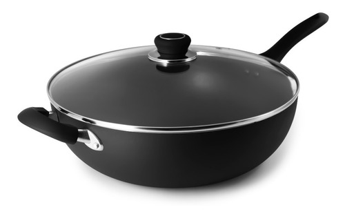 Wok  Teflon Antiadherente Hudson 32 Cm Tapa De Vidrio 