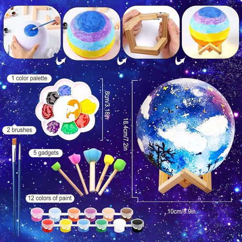 Lámpara De Luna Llena 3d Print Recargable 16 Colores