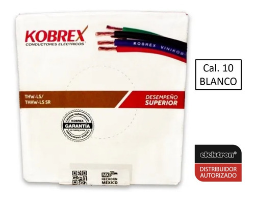 Imagen 3 de 4 de Caja 100mts Cable Blanco Cal 10 Awg Kobrex Vinikob 100%cobre