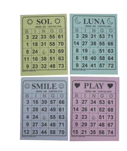 Cartones De Bingo Descartables Papel Color 300 Cartones