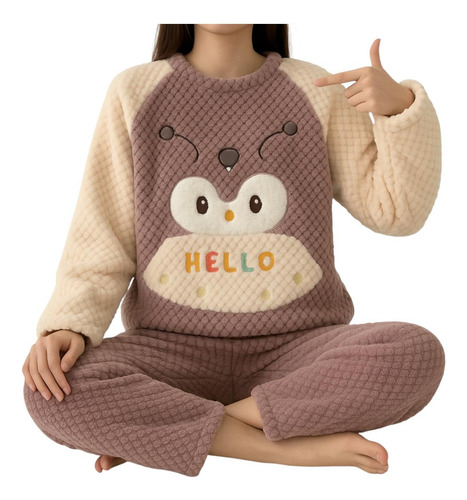Pijama Polar Gruesa Inverno Comodidad Y Calidez Mujer