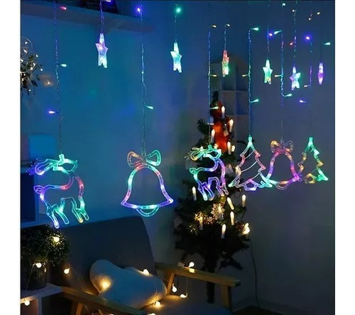 Cortina Guirnalda Luz Led Navidad Reno-arbol Multicolor