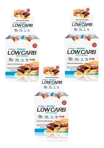 3 Cajas X10 Low Car Protein Bar 10 Unidades Gentech Sin Tacc