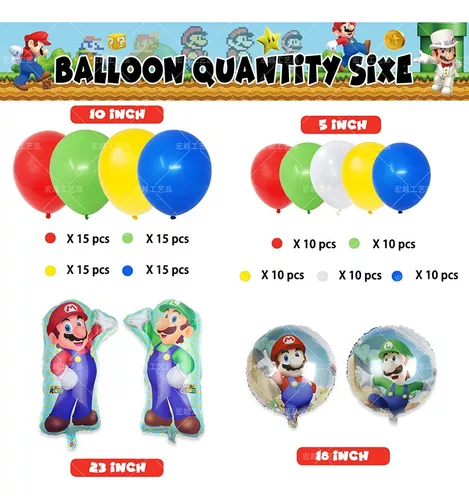 Kit Decoracion Fiesta Cumpleaños Globos Mario Bros 78 Pzs