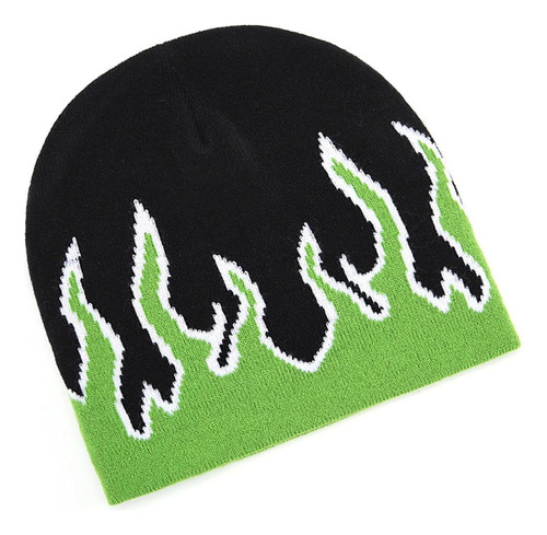 Gorro De Esquí De Punto De Fuego Verde Con Diseño