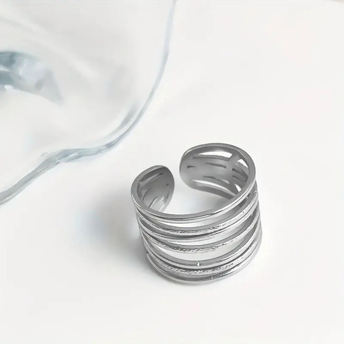 Anillo Dajustable Geométrico Grande Acero Inoxidable