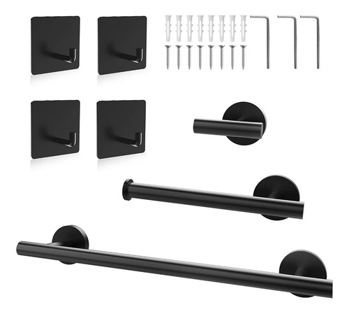 Imagen 5 de 6 de Kit Accesorios Para Baños Negro Mate Acero Inoxidable