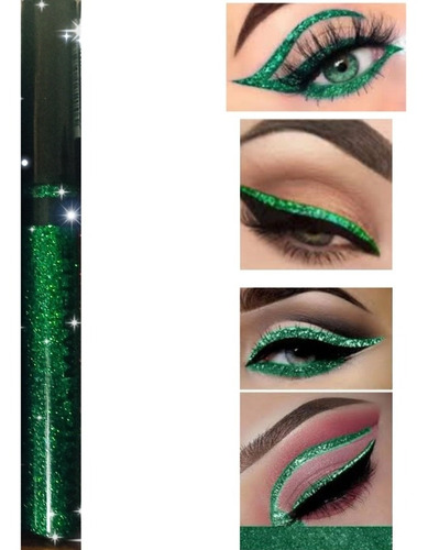 Delineadores De Colores Glitter, Brillos Tonos Magic Mabelle Color Verde intenso Efecto Glitter