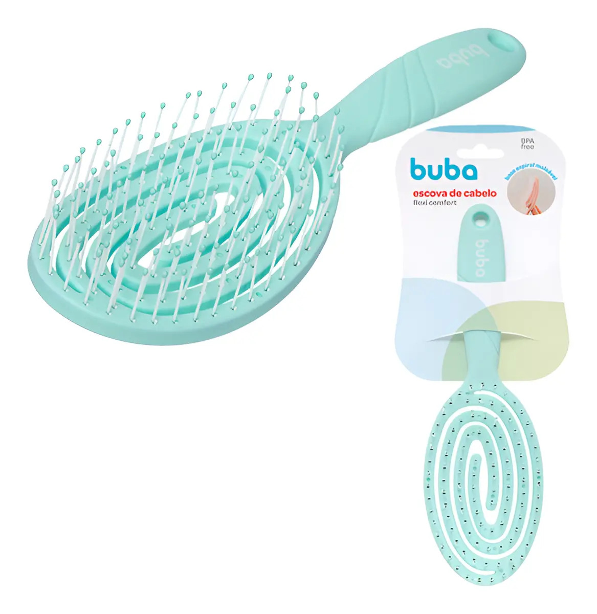 Escova Cabelo Infantil Flexi Confort Macia Desembaraça Buba Cor Verde