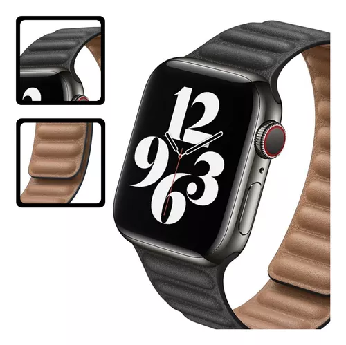 Pulseira Couro Fecho Magnético Para Apple Watch Série 7 45mm Cor Black