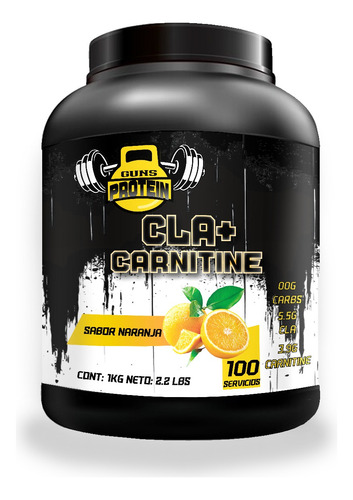 Cla + Carnitina 1kg Guns Suplements 100 Servs Pre Entreno Naranja