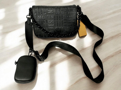Bolsa Steve Madden Original Negro Con Monedero Do339015 Negro Grabado Negro Negro
