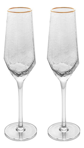 2 Taças Cristal Champagne 300ml Borda Dourada Taj Wolff Cor Não Aplica