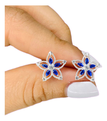 Aros Flor Primaveral Azul De Plata Ideal Regalo Mujer Ar 464